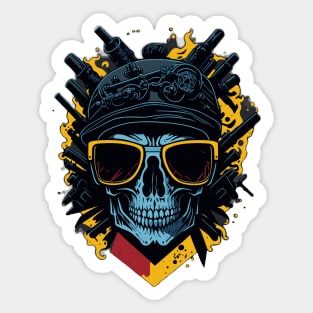 Skull with guns and sunglasses Sticker